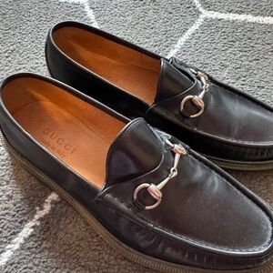 Gucci Black Leather Slip-On Loafers with Silver Detail